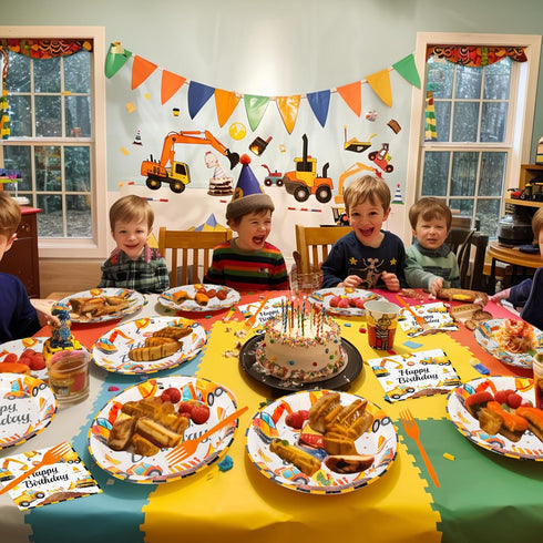 100 Set, 25 Pcs Construction Birthday Party Supplies - Construction Themed Plates and Napkins Forks Disposable Dump