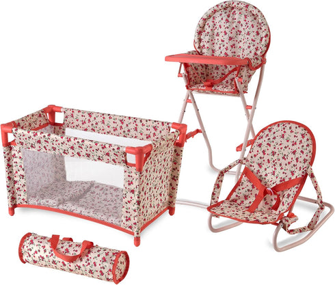 Floral Baby Doll Accessories Set, 3-1 Baby Doll Crib, Baby Doll High