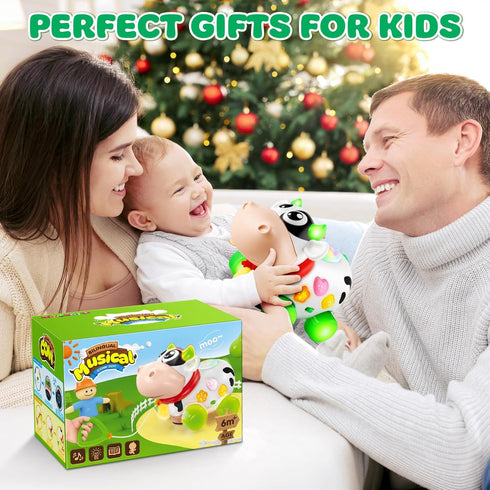 BAYSING 6-12-18 1 7 8 9 10 1st Baby Toys Months, Musical Cow Toys for Year Old Boy Girl, Crawling Walking Infant Toy