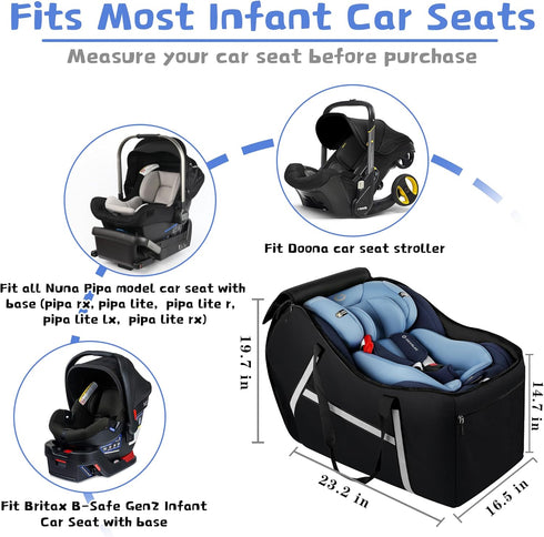 SINVICKO 30 Infant Car Seat Travel Bag for Airplane Compatible with All Nuna Pipa Car Seat and Base,Chicco KeyFit