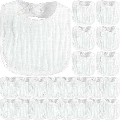Zhanmai 20 Pack Muslin Baby Bibs Adjustable White Drool Bandana Bibs 6