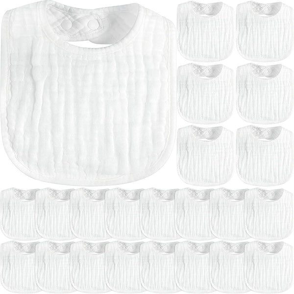 Zhanmai 20 Pack Muslin Baby Bibs Adjustable White Drool Bandana Bibs 6
