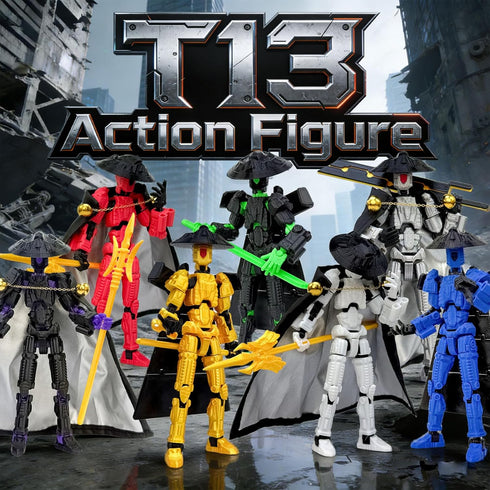 KAMOVNY T13 3D Set 2PCS Printed Action Figure Fully Assembled Multi-Jointed Robot Toys with Accessories, Poseable