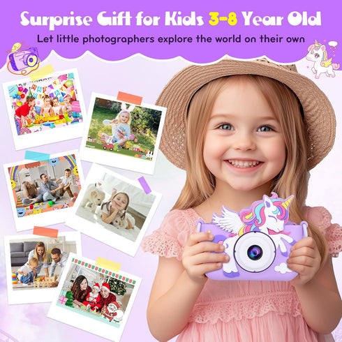 Alotwan 3-8 3 4 5 6 7 8 1080P 32G Kids Camera Unicorn Toys for Girls, Digital Camera for Kids Age Toddler Travel Toys