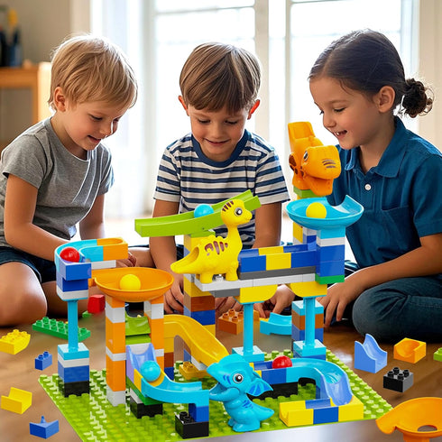 Unasas 3+ 121-Piece 6 2 Set Marble Run Building Blocks for Kids Ages | Dinosaur STEM Toy with Dinosaurs & Baseplates |