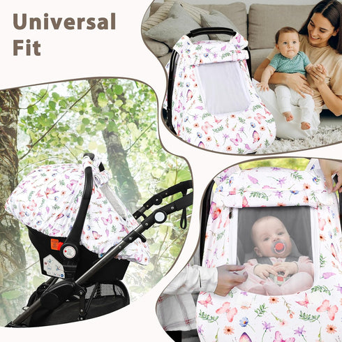 Pack Set of Baby Car Seat Cover and Nursing Pillow Cover with Beautiful Buitterfly Patterns