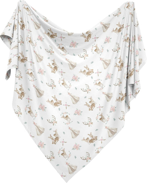 Sweet Jojo Designs Woodland Deer Floral Girl Swaddle Blanket Jersey Stretch Knit for Newborn or Infant Receiving