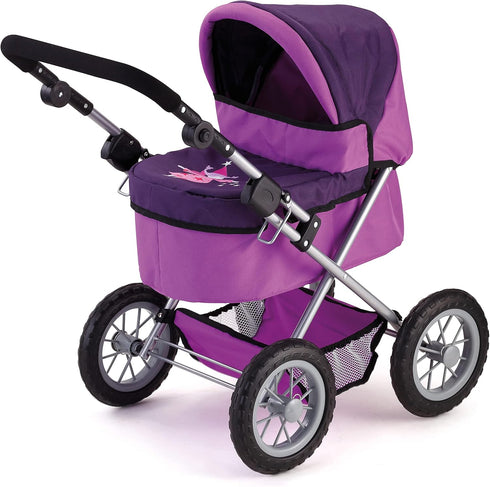 Bayer Designs Doll Pram for Dolls up to 18" - Easily Foldable Stroller, Adjustable Handle, Bag Included