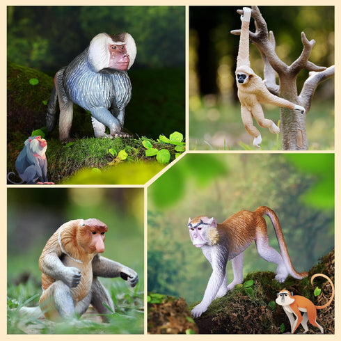 15PCS Set Toymany Monkey Primates Figurines, Plastic Jungle Animals Included Tree Monkey Ape Tree Chimpanzee Gorilla