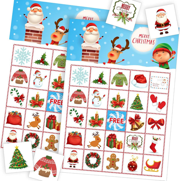 Funnlot Christmas Bingo Game for Large Group - Holiday Activity for 24 Players, Family, Preschool Classroom