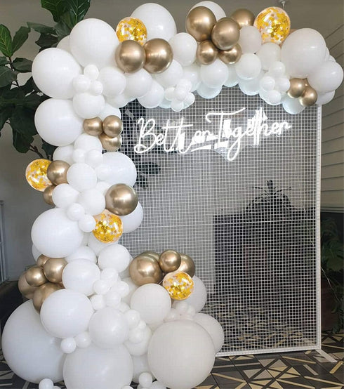 108pcs White Gold Balloon Garland Arch Kit, 5, 10 Inch 12" White Gold Confetti Balloons for Party Decorations