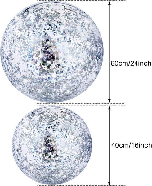 Hsei 3 Pcs Inflatable Beach Ball, 16 Inch Glitter Summer Swimming Pool Balls for Beach Wedding Outdoor Party Favor