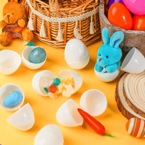 150 (1.6 2.4 Inch) Meooeck Pcs DIY Easter Eggs White Plastic Fillable DIY Empty Blank Eggs for Basket Stuffers Fillers