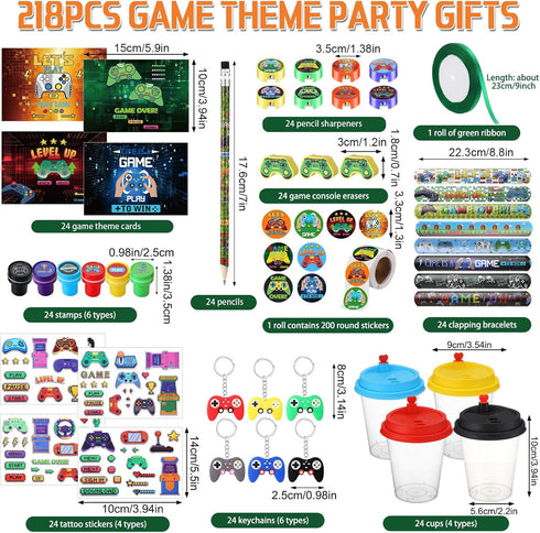 Watersay 110 Set Pcs Video Game Party Favors Includes Drink Cup with Lid Game Card Pencil Sharpener Eraser Stickers