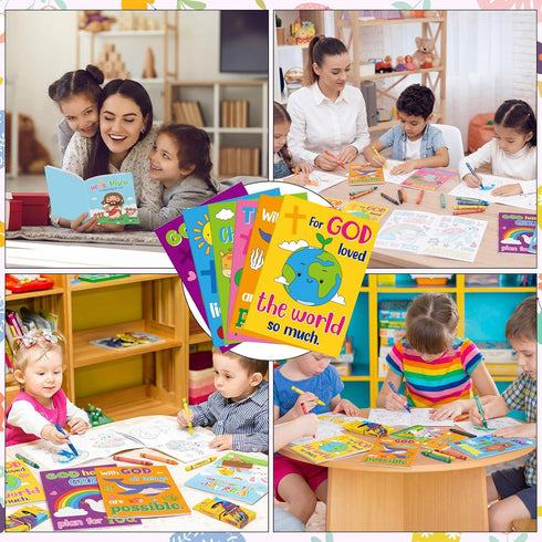Gilprop 168pcs Christian Coloring Books with Crayons for Kids Easter Mini Coloring Book Bulk Religious Bible Story