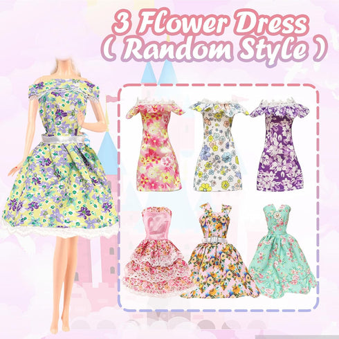 25 PCS Doll Clothes for 11.5 Inch Girl Doll, Including 3 Flower Dresses, 2 Sequin Dresses, 3 Casual Wear