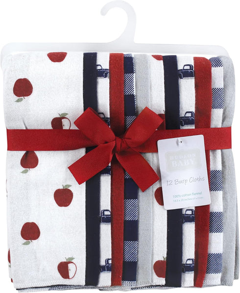 (Pack 2) Hudson Baby Unisex Baby Cotton Flannel Burp Cloths Bundle, Apple Orchard, One Size