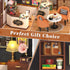 115 DIY Retro Coffee Shop Miniature House Kit, Pieces Mini Dollhouse with Furniture & LED Light with Roof & Dust Covers
