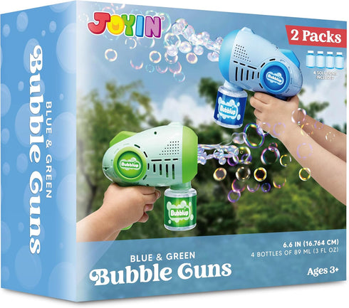 JOYIN 2 Packs Bubble Guns with 4 Bottles Bubble Solution, Light Up Automatic Bubble Machine Gun for Kids & Adults