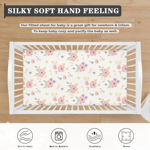 Winpema 28"x52" Dreamy Floral Print Fitted Crib Sheet Flower Baby Crib Sheet Fit Standard Crib and Toddler