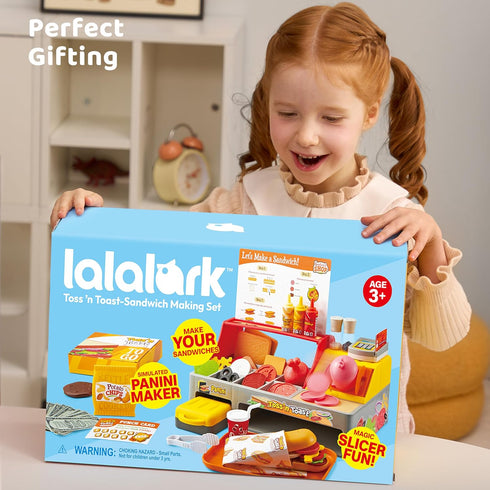lalalark Playset 40+ 3+ Toss 'n Toast Sandwich Restaurant for Kids, Pieces Pretend Food with Interactive Magic Slicer