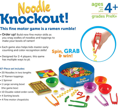 Learning Resources Noodle Knockout! Fine Motor Game, 67 Pieces, Fine Motor Skills Toys, Ages 4+