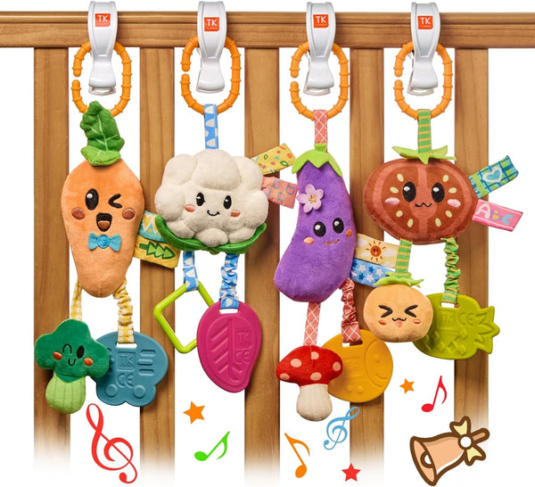 TUMAMA Hanging Vegetable Plush Toy Set, 4 Different Vegetable Crib Stroller Toys,