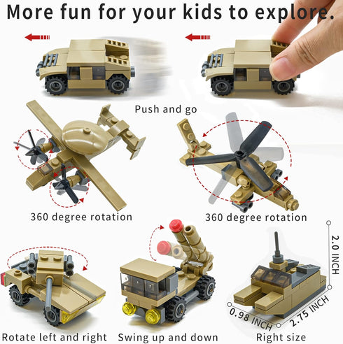 WW2 Army Building Blocks Toys Set, Create German Dora Heavy Cannon Model or 16 Small Military Vehicles for Boys 6+