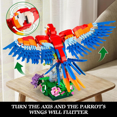 Set, 2 1 14+ (1176 Vziimo Parrot Floral Building MOC Flower and Parrot Collectible Table Art Kit, Creator in Animals