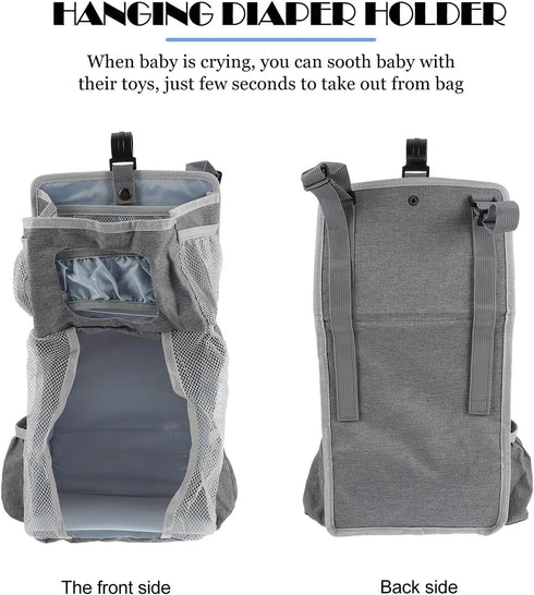 HAKIDZEL Hanging Diaper Organizer Pouch for Crib, Large Gray Fabric Nursery Storage Bag with Diaper Holder for Newborns