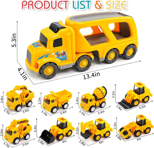 9 1 3 4 5 6 3 4 5 6 Veslier in Construction Truck Toys for Ages Years Old,Vehicles with Sounds and Lights in Carrier