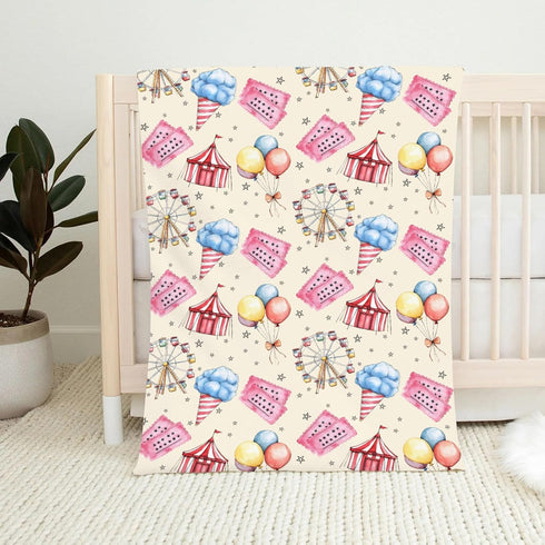 Wicbfdfv 60x80inch Cute Circus Balloons Carnival Ticket Baby Blanket Girls Boys Colorful Tent Bows Stars Cotton Candy