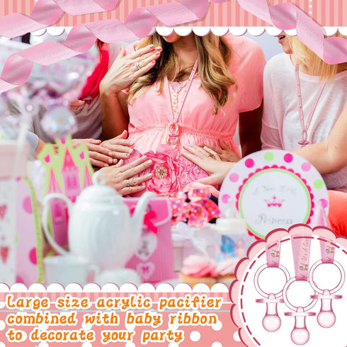 53 Set Pcs Baby Shower Pacifiers Include Maternity Sash Pink Acrylic Baby Pacifier It's a Girl Ribbon Pacifier