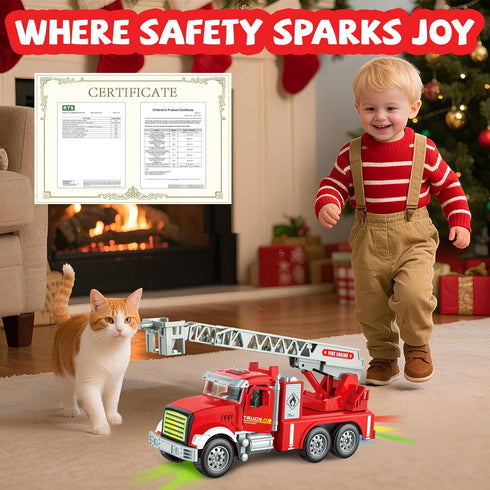 3-5, 1 2 3 4 5 6 Toddler Boy Toys, Fire Trucks for Toddlers Lights Music Toy Cars with Rotating Extend Ladder