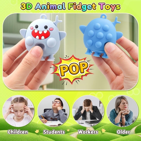 24pcs 3D DREACAREFT Party Favors for Kids - Animal Pop Fidget Toys Bulk for Goodie Bag Stuffers, Treasure Box Toys