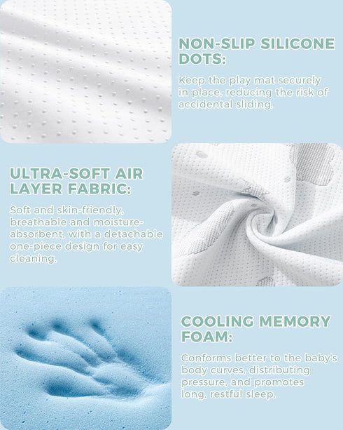 Pack 38x26'' Pack and Play Mattress Breathable Soft Plush Memory Foam for Baby Toddler Travel Includes Removable