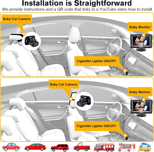 AMTIFO 2Mins 360 Baby Car Camera Easy Install: Clear Night Vision Plug-Play Backseat Camera Rotation Rear Facing Car