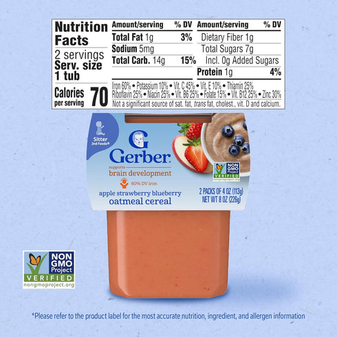 2nd 4 oz 2 Count (Pack 8) Gerber Foods Apple Strawberry Blueberry with Mixed Cereal Baby Food, Tubs