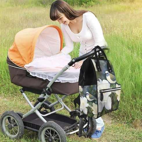 FHEDVBN Backpack Mummy Backpacks Daypack Gardenia Flowers Birds Diaper Bag for Women Multifunction Waterproof for Mom