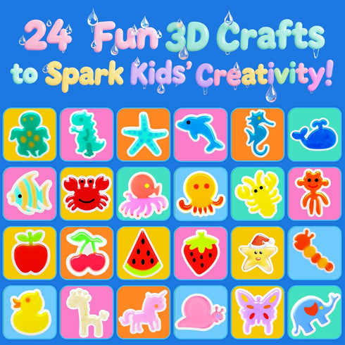 20 24 4-8 QANIY Magic Water Elf Toy Kit for Kids with Gels and Molds, Aqua Fairy,Fun DIY Craft Kit, Squishy Maker