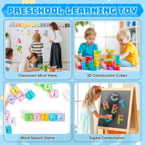Set, 3-12(Transparent) VigorFun Magnetic Blocks Magnet Building Blocks with Toy Figurine and Storage Bag for Kids