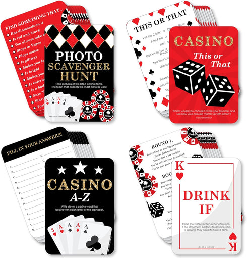 Big Dot of Happiness Las Vegas Casino Party Games - 4 Games with 10 Cards Each - Gamerific Bundle