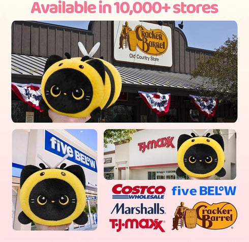 (16 Inch) Mewaii Cute Black Cat Bee Plush Pillow, Kawaii Plushies Bee Stuffed Animal Toy, Kitten Plushies with Honeybee