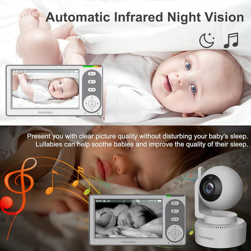 HelloBaby 4.3'' 30 8 1000ft Video Baby Monitor with Hours Battery, Remote Pan-Tilt-Zoom Baby Monitor No WiFi, Baby