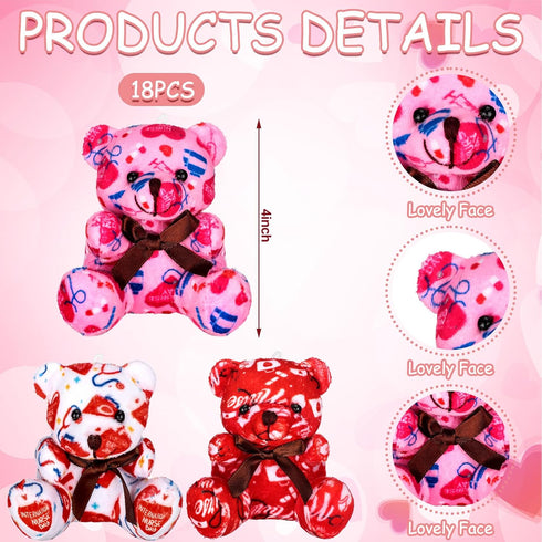 18 Pcs Nurse Week Appreciation Gifts, Mini Plush Bears 4 Inch, Stuffed Animals with Syringe Stethoscope Pattern