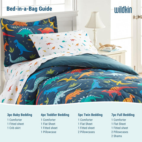 3-Piece Set Wildkin Microfiber Crib Bedding Comforter, Fitted Sheet & Crib Skirt - Dinosaur Land