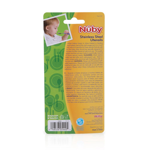 Nuby 2 Piece Stainless Steel Utensil Set, Blue/Green, 2 Count