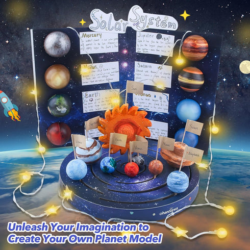 Solar System Project Kit for Kids, Mixed Sized Foam Balls, Painting Tools and Disc Planetary Orbits, DIY Planets Model