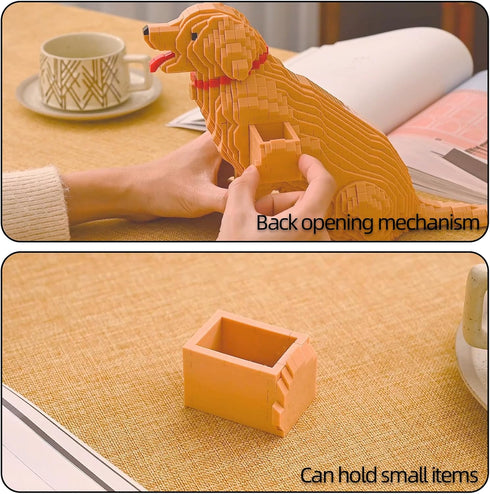 HJPLPXH Set (3024 Animal Dog Adorable Pet Golden Retriever Micro Building Blocks Pieces) with Secret Hidden Storage Box