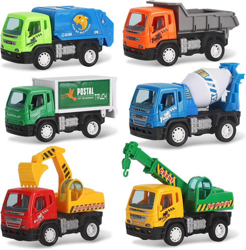 Liberty Imports 6 Pack Pullback City Builder Toy Vehicles – Dump Truck, Cement Mixer, Garbage Truck & More